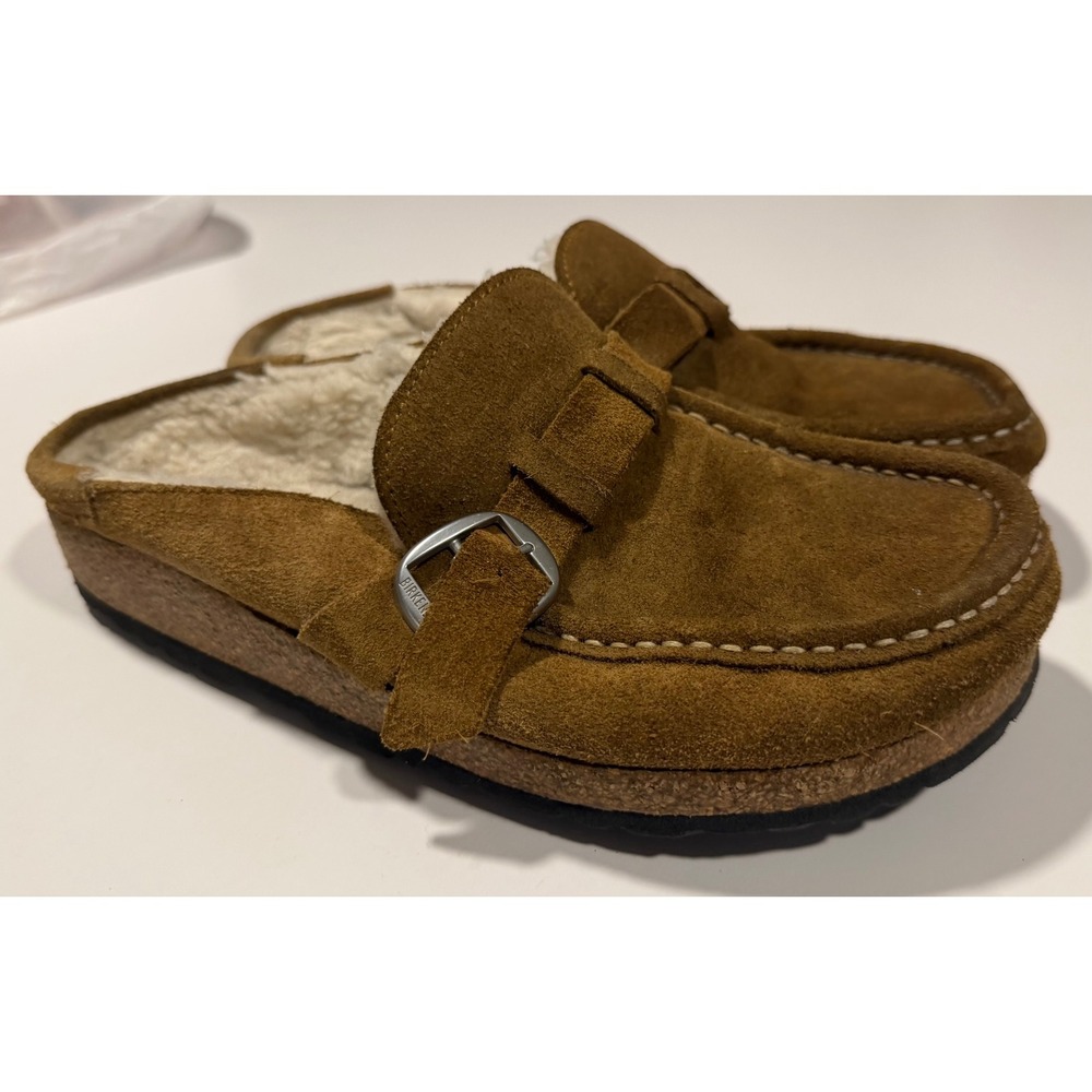 Birkenstock Buckley Shearling Suede Clogs Mink Brown Moccasin Mules EU 39 US 8